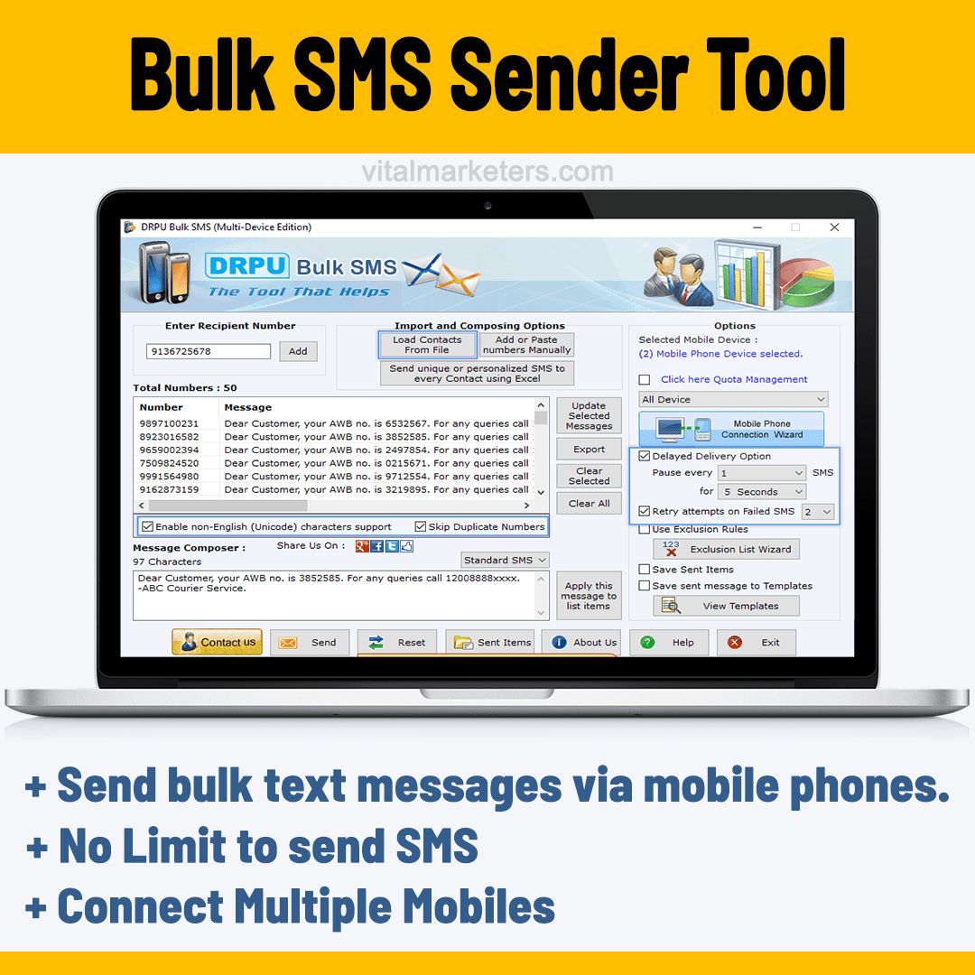 Bulk SMS Sender Tool by Vital Marketers Bulk Messages Marketing Software