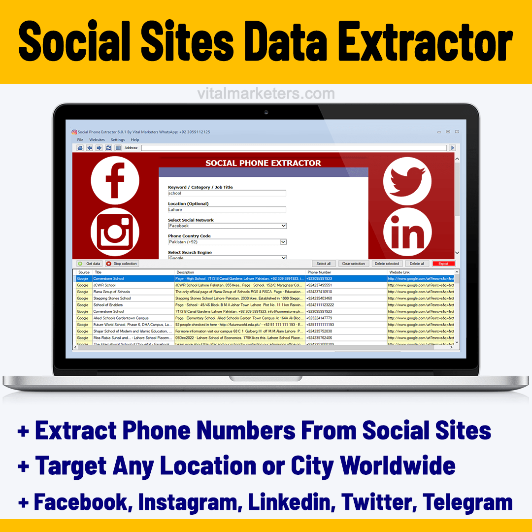 Social Phone Extractor Software Data Scraper Tool by Vital Marketers
