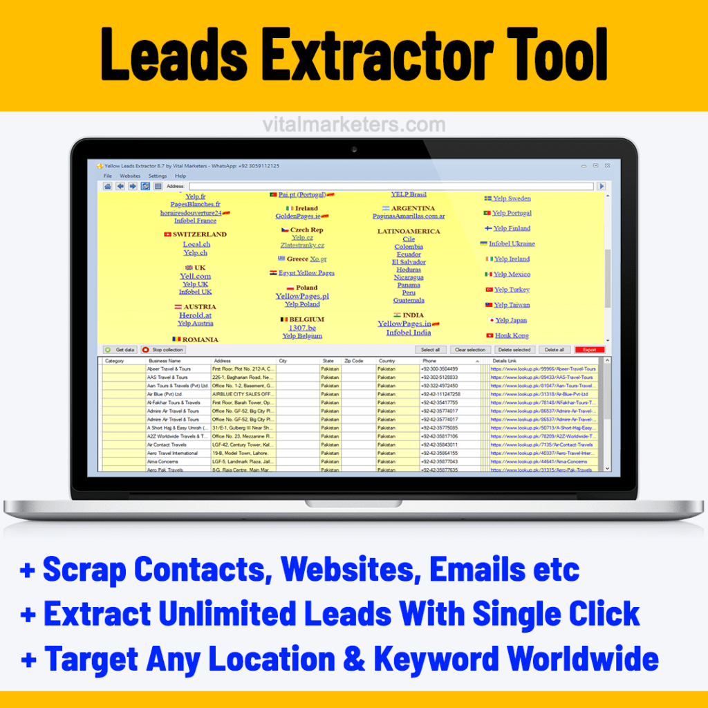 Yellow Leads Extractor Tool by Vital Marketers