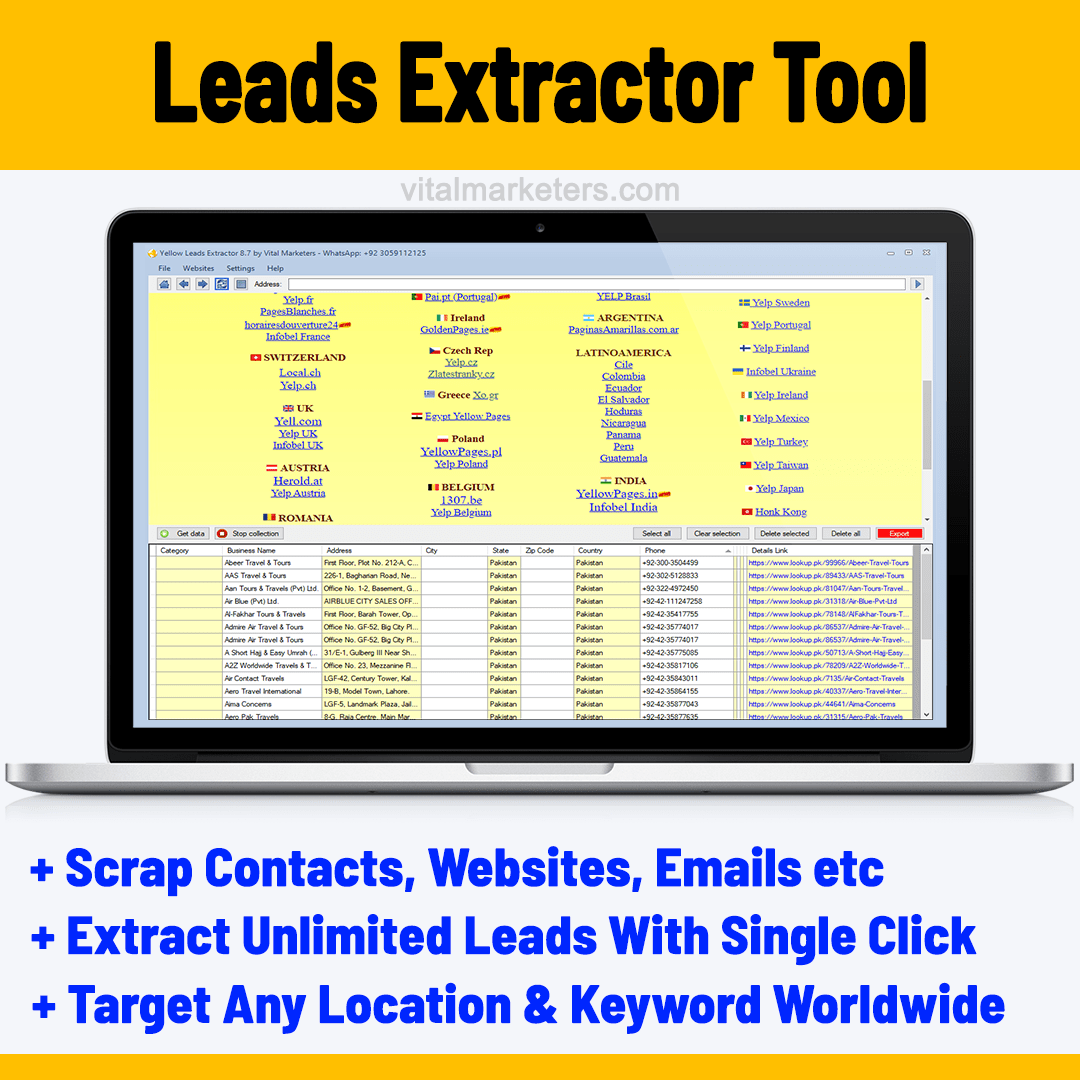 Yellow Leads Extractor Tool by Vital Marketers